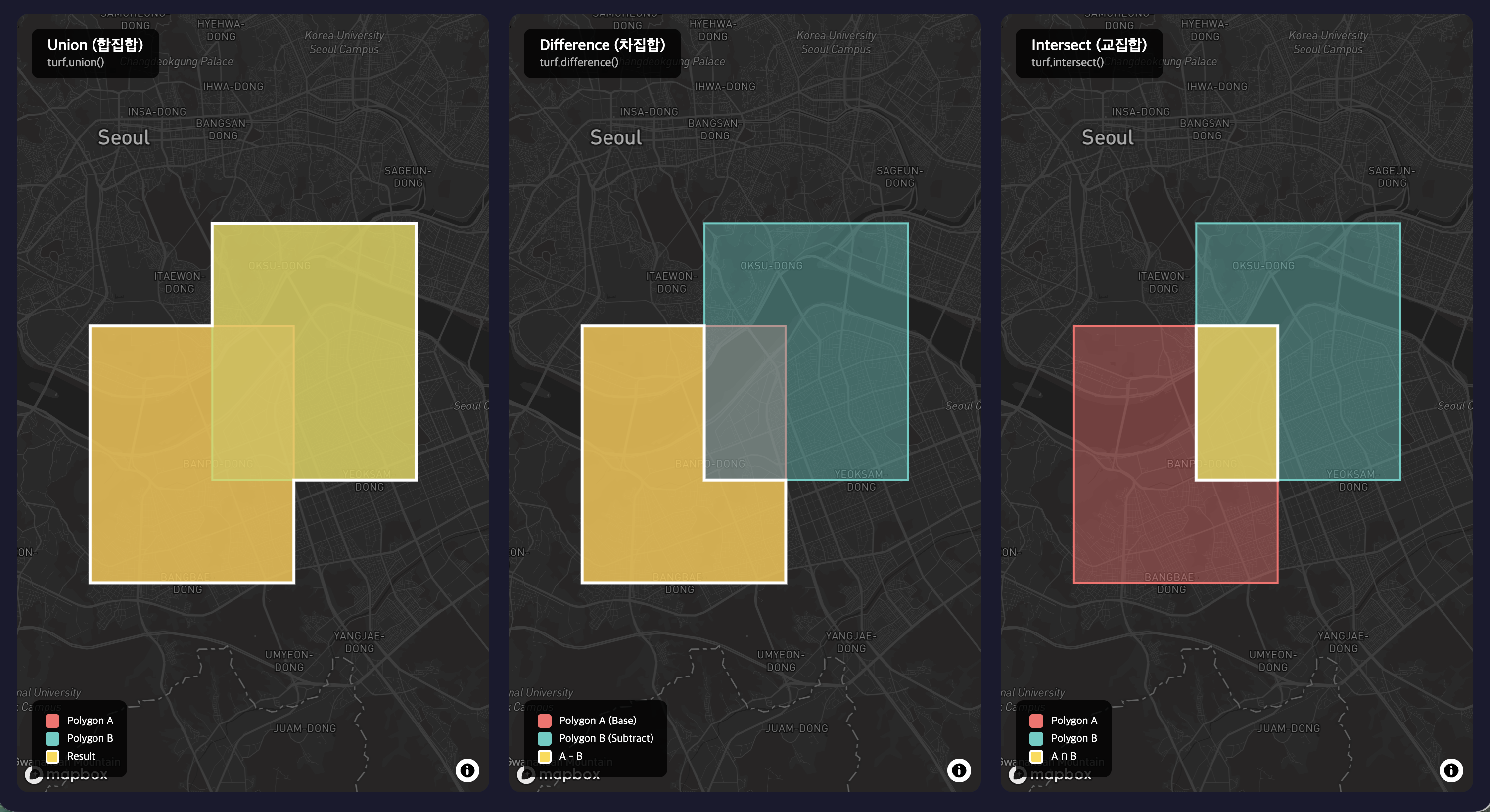 Union, Difference, Intersect 연산 결과 시각화